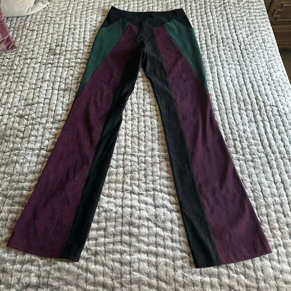 Cache micro Suede Pants black green maroon retro quilt formal party Y2K rare - Picture 11 of 16